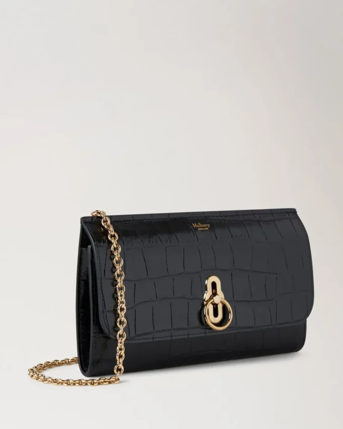 Amberley Clutch Svart Glansig Liten Krokodil Damer Amberley Clutch Svart Glansig Liten Krokodil Damer