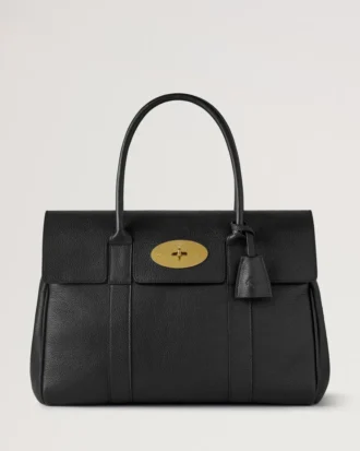 Bayswater i svart och mässing, liten väska med klassisk struktur, Mulberry