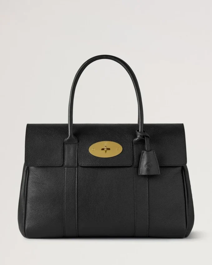 Bayswater i svart och mässing, liten väska med klassisk struktur, Mulberry
