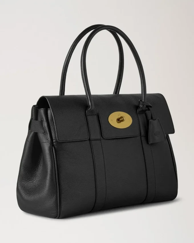Bayswater i svart och mässing, liten väska med klassisk struktur, Mulberry