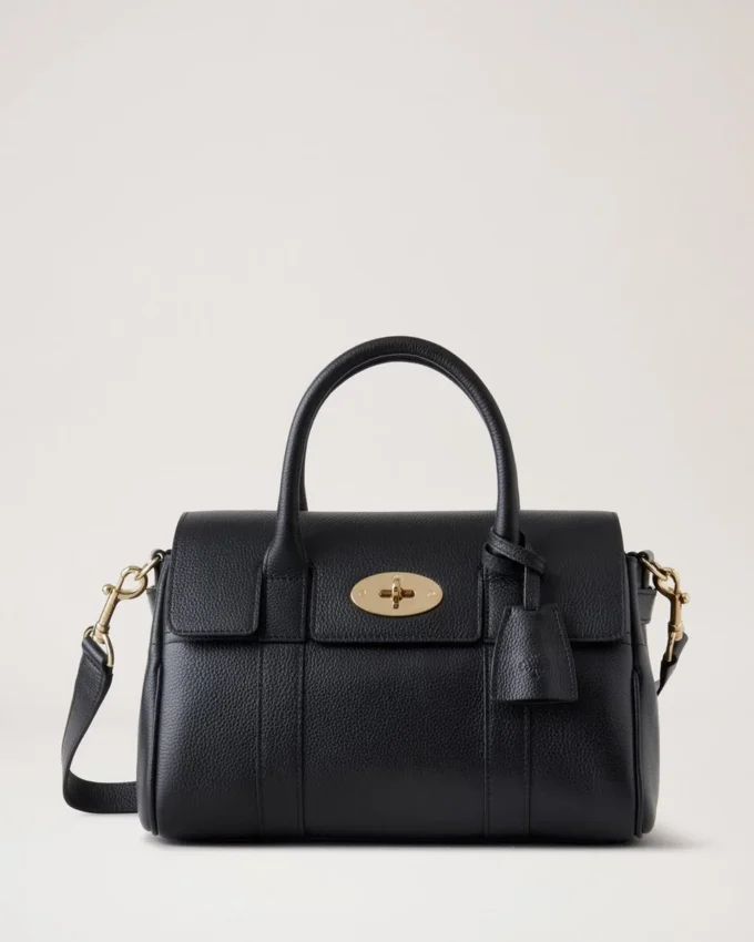Bayswater Satchel i svart, liten, klassisk kornig Mulberry