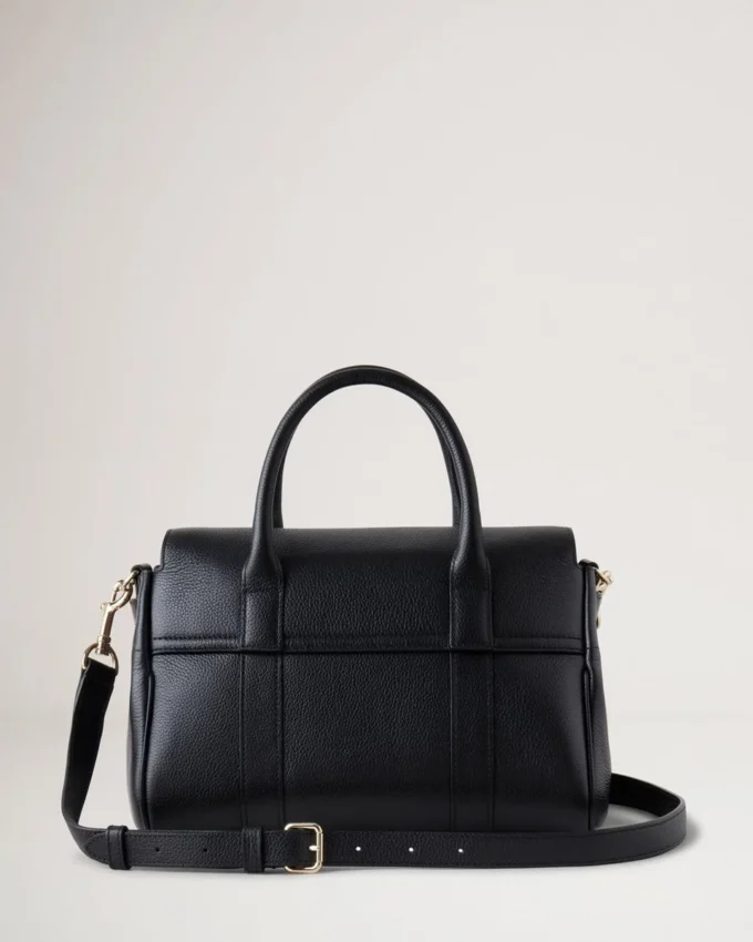 Bayswater Satchel i svart, liten, klassisk kornig Mulberry