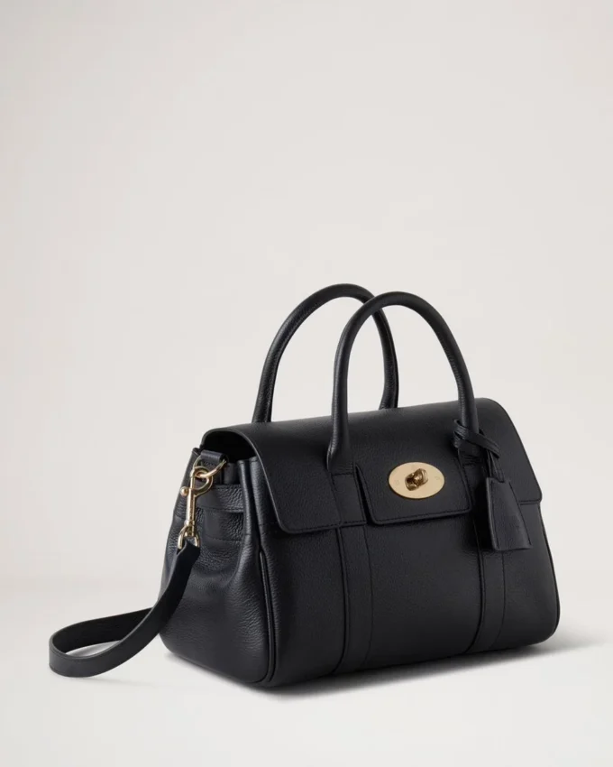 Bayswater Satchel i svart, liten, klassisk kornig Mulberry