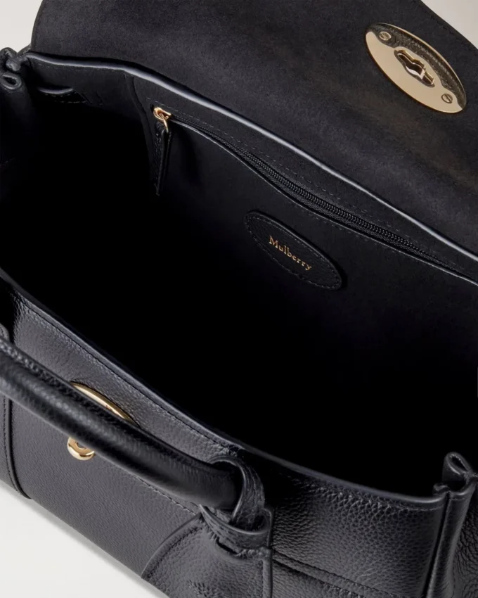 Bayswater Satchel i svart, liten, klassisk kornig Mulberry