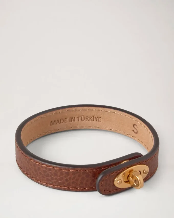 Bayswater Thin-armband i ek, Small Classic Grain & Brass