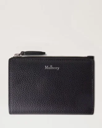 Continental Bifold Zipped Wallet Black Small Classic Grain