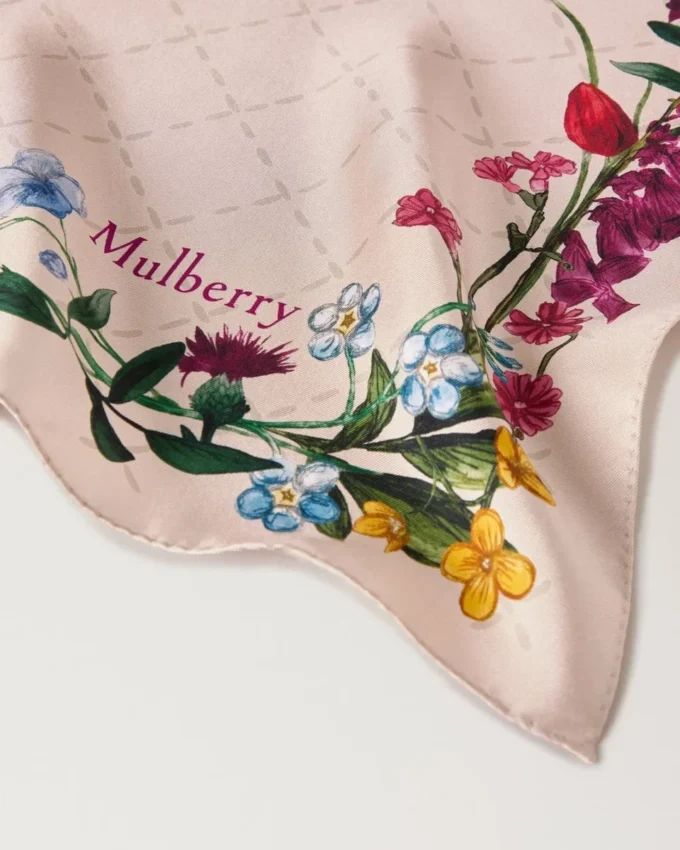 Fyrkantig scarf – vildblommig rosa silkestwill