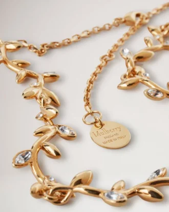 Halsband med blad från Mulberry i guld och blandade material för kvinnor