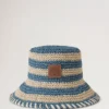 Hatt med horisontella ränder Brightonblå pappersraffia
