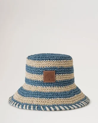 Hatt med horisontella ränder Brightonblå pappersraffia Hatt med horisontella ränder Brightonblå pappersraffia