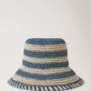 Hatt med horisontella ränder Brightonblå pappersraffia