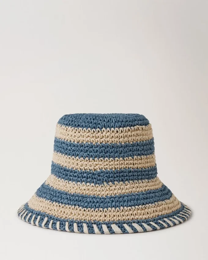 Hatt med horisontella ränder Brightonblå pappersraffia