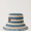 Hatt med horisontella ränder Brightonblå pappersraffia