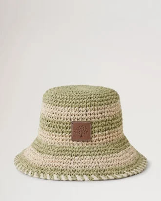 Hatt med horisontella ränder Linne Grönt papper Raffia Hatt med horisontella ränder Linne Grönt papper Raffia