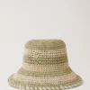 Hatt med horisontella ränder Linne Grönt papper Raffia