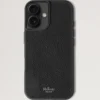 Iphone 16-fodral Svart Litet Klassiskt kornat Läder för kvinnor Iphone 16-fodral Svart Litet Klassiskt kornat Läder för kvinnor