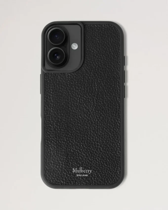 Iphone 16-fodral Svart Litet Klassiskt kornat Läder för kvinnor Iphone 16-fodral Svart Litet Klassiskt kornat Läder för kvinnor