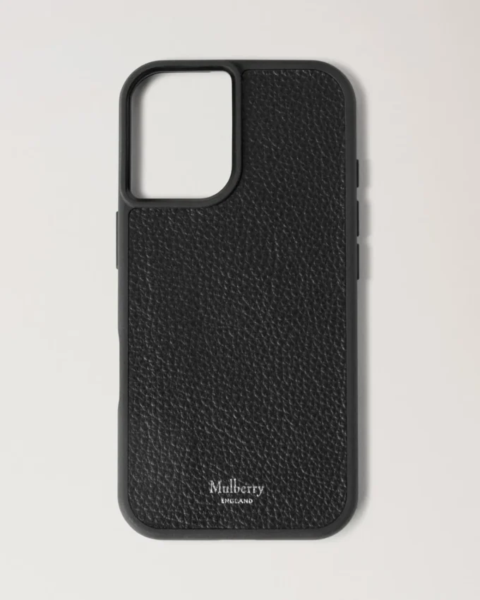 Iphone 16-fodral Svart Litet Klassiskt kornat Läder för kvinnor Iphone 16-fodral Svart Litet Klassiskt kornat Läder för kvinnor