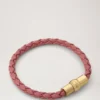 Iris-armband rosa Scrumpy Litet klassiskt kornigt läder och pläterat rostfritt stål
