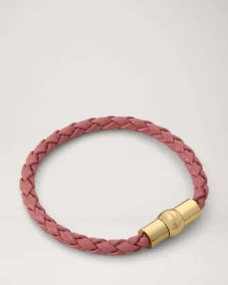 Iris-armband rosa Scrumpy Litet klassiskt kornigt läder och pläterat rostfritt stål