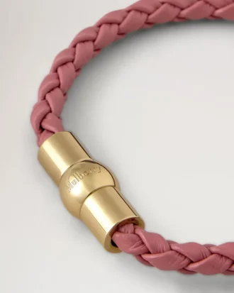 Iris-armband rosa Scrumpy Litet klassiskt kornigt läder och pläterat rostfritt stål