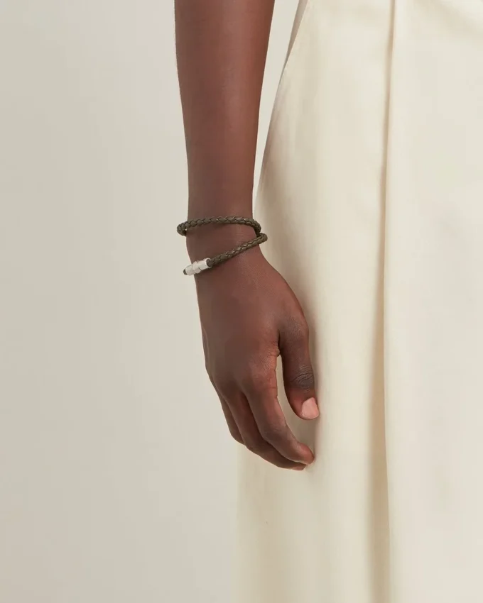 Iris dubbelarmband mörkgrönt Heavy Grain-mönster & rostfritt stål Iris dubbelarmband mörkgrönt Heavy Grain-mönster & rostfritt stål