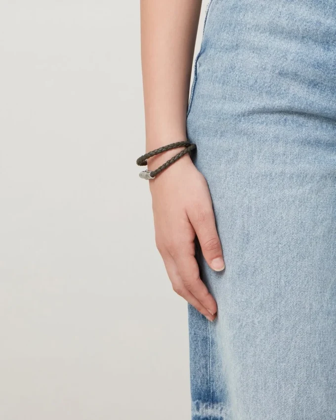 Iris dubbelarmband mörkgrönt Heavy Grain-mönster & rostfritt stål Iris dubbelarmband mörkgrönt Heavy Grain-mönster & rostfritt stål