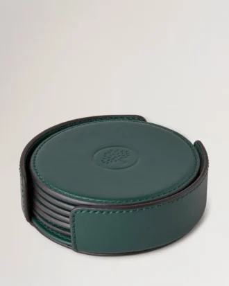Läderunderläggsset i Mulberry Green kalvskinn
