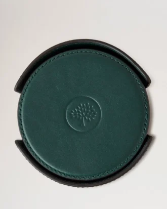 Läderunderläggsset i Mulberry Green kalvskinn