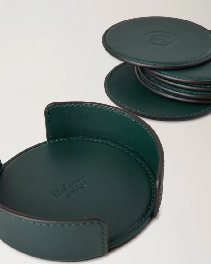 Läderunderläggsset i Mulberry Green kalvskinn