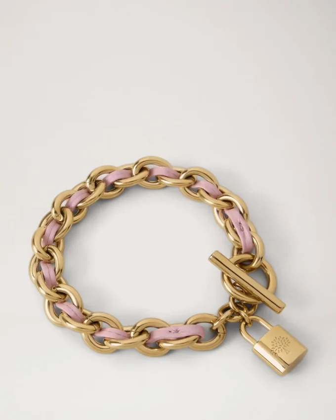 Lily läderarmband med kedja, liten, puderrosa, liten, klassisk struktur och pläterat rostfritt stål Lily läderarmband med kedja, liten, puderrosa, liten, klassisk struktur och pläterat rostfritt stål