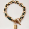 Lily läderarmband med kedja, litet, Mulberry Green läder och metall Lily läderarmband med kedja, litet, Mulberry Green läder och metall