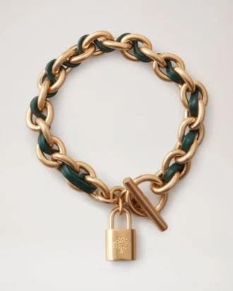 Lily läderarmband med kedja, litet, Mulberry Green läder och metall Lily läderarmband med kedja, litet, Mulberry Green läder och metall