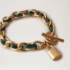 Lily läderarmband med kedja, litet, Mulberry Green läder och metall Lily läderarmband med kedja, litet, Mulberry Green läder och metall