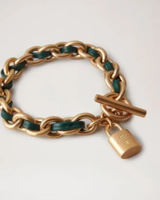 Lily läderarmband med kedja, litet, Mulberry Green läder och metall Lily läderarmband med kedja, litet, Mulberry Green läder och metall