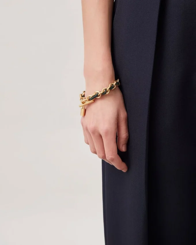 Lily läderarmband med kedja, litet, Mulberry Green läder och metall Lily läderarmband med kedja, litet, Mulberry Green läder och metall