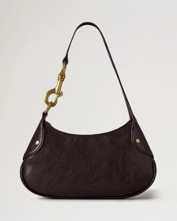 Liten Hackney-axelväskor i ebenholtsglänsande buffelläder med handtag Liten Hackney-axelväskor i ebenholtsglänsande buffelläder med handtag