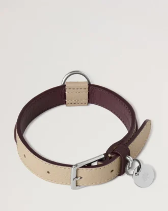 Litet hundhalsband i läder Dune & Oxblood Small Classic Grain