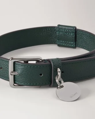 Medium hundhalsband i läder, Mulberry Green, små klassiska strukturer