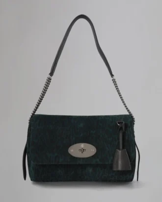 Medium Lily Top Handle Begagnad Mulberry Green & Svart Leopardmönstrad Mocka