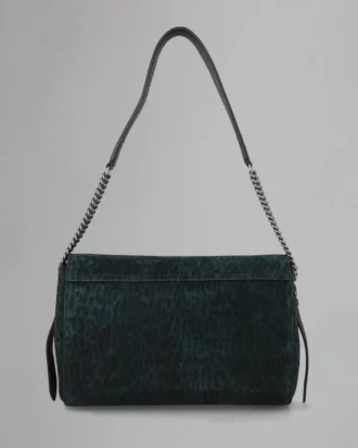 Medium Lily Top Handle Begagnad Mulberry Green & Svart Leopardmönstrad Mocka