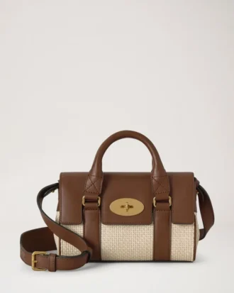 Mini Bayswater Ecru & Bright Oak Raffia & läderkant
