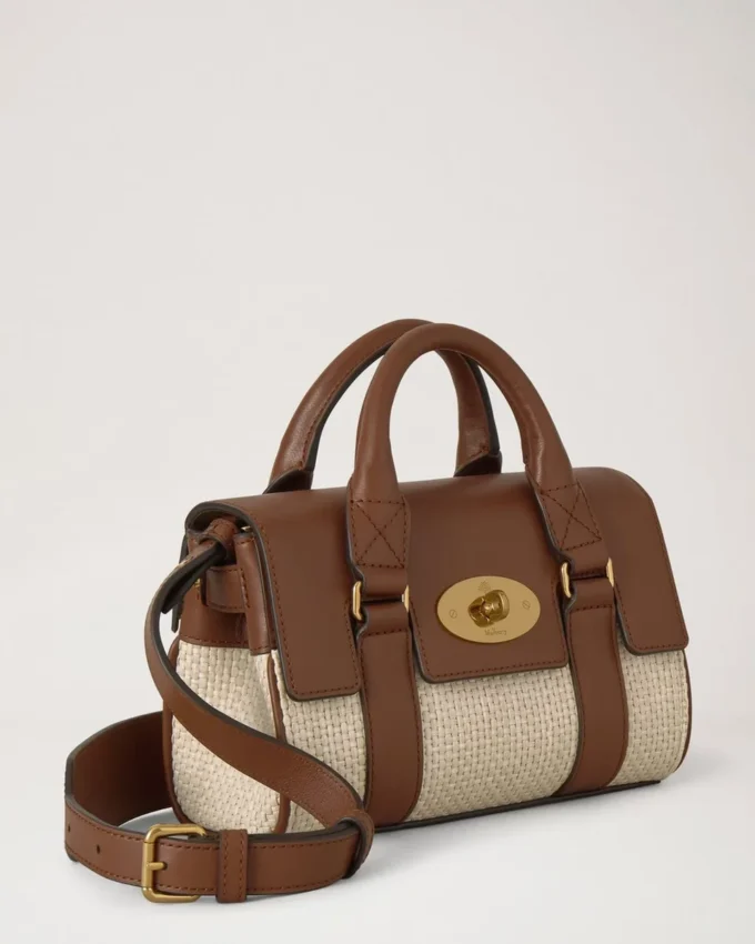 Mini Bayswater Ecru & Bright Oak Raffia & läderkant Mini Bayswater Ecru & Bright Oak Raffia & läderkant