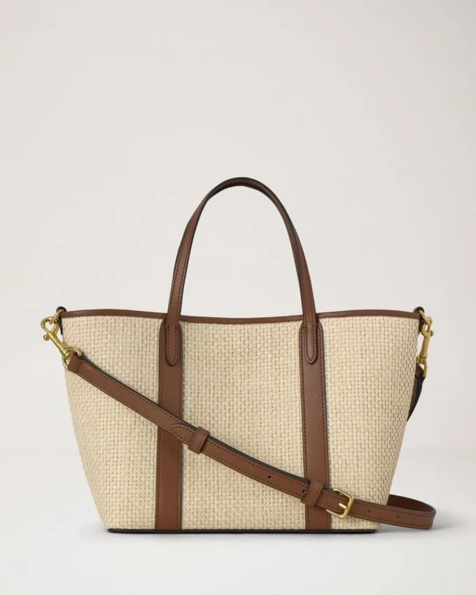 Mini Bayswater Tote Ecru & Bright Oak Raffia & läderkant
