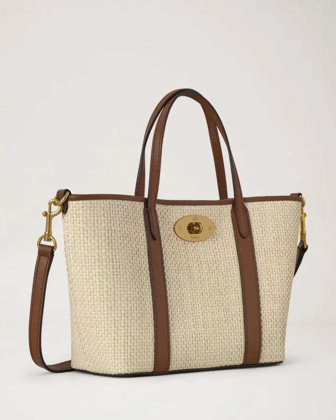 Mini Bayswater Tote Ecru & Bright Oak Raffia & läderkant