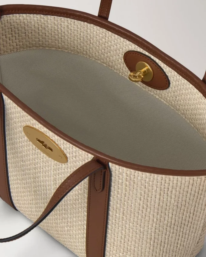 Mini Bayswater Tote Ecru & Bright Oak Raffia & läderkant