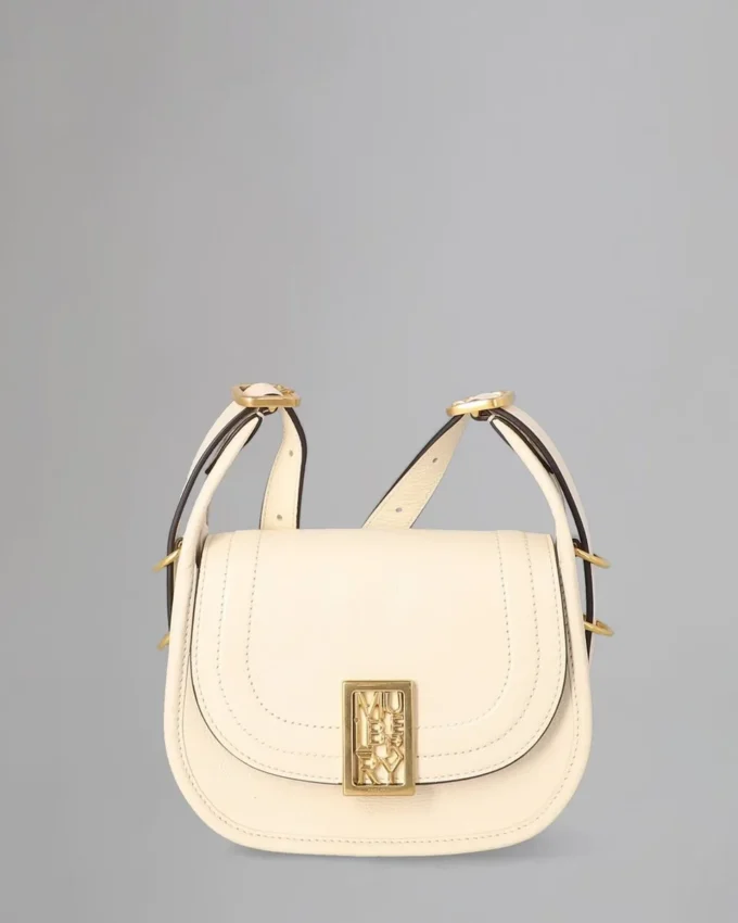 Mini Sadie Satchel Begagnad äggskalsfärgad högblank läder Mini Sadie Satchel Begagnad äggskalsfärgad högblank läder