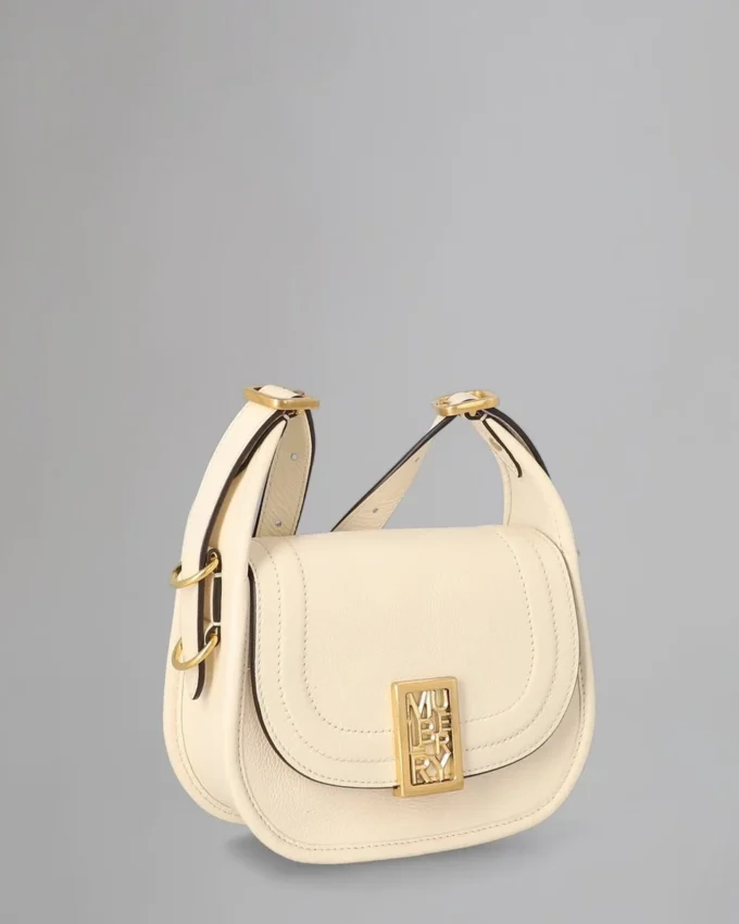 Mini Sadie Satchel Begagnad äggskalsfärgad högblank läder Mini Sadie Satchel Begagnad äggskalsfärgad högblank läder