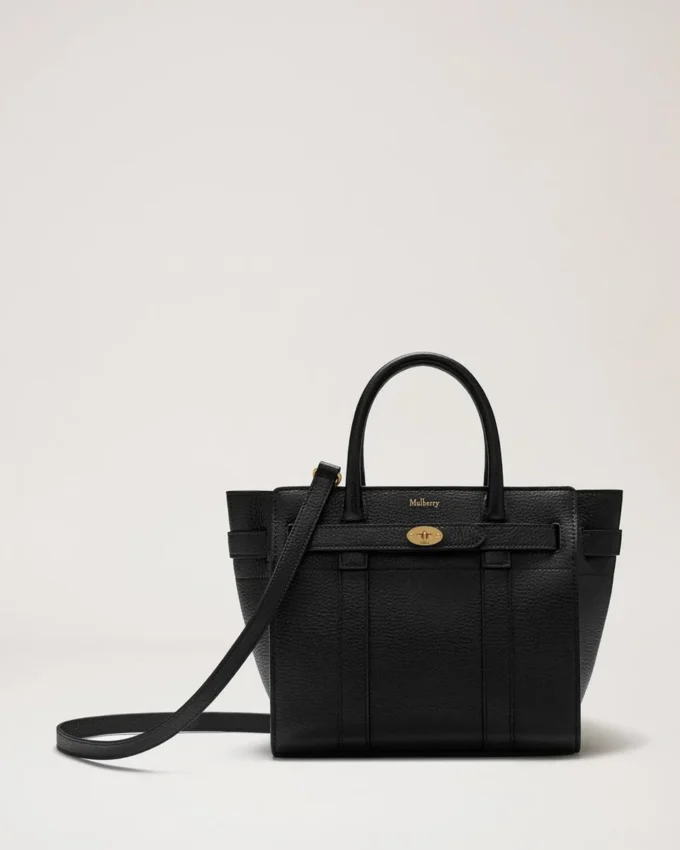 Mini Zipped Bayswater Svart Liten klassisk kornstruktur