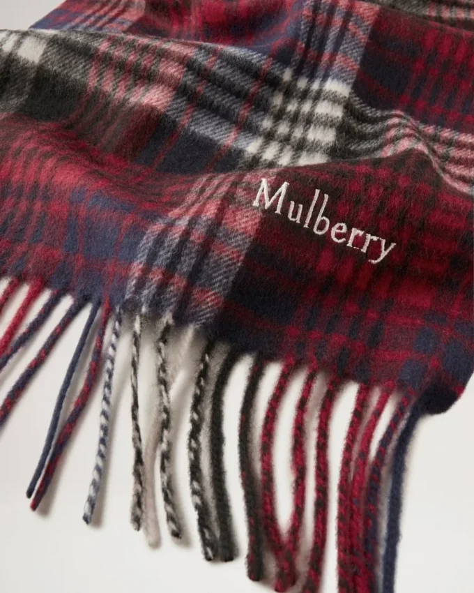 Mulberry Heritage rutig halsduk i marinblått och Lancaster-rött, merinoull